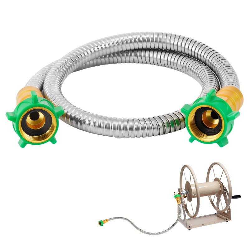 Beeplove 3ft Short Garden Hose with Female to Female Connector - Metal Leakproof Leader Hose for Hose Reel, Heavy Duty 304 Stainless Steel Flexible Hose for Outdoor Garden Watering Car Pet Cleaning - Image 1