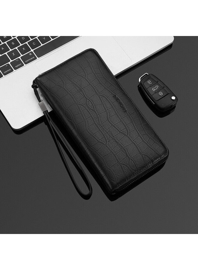 Scarecrow Men's Handbag, Top-grain Leather Clutch, Multi-card Slots, Zipper Envelope Bag, Handheld Wallet, Qixi Valentine's Day Gift - Image 1