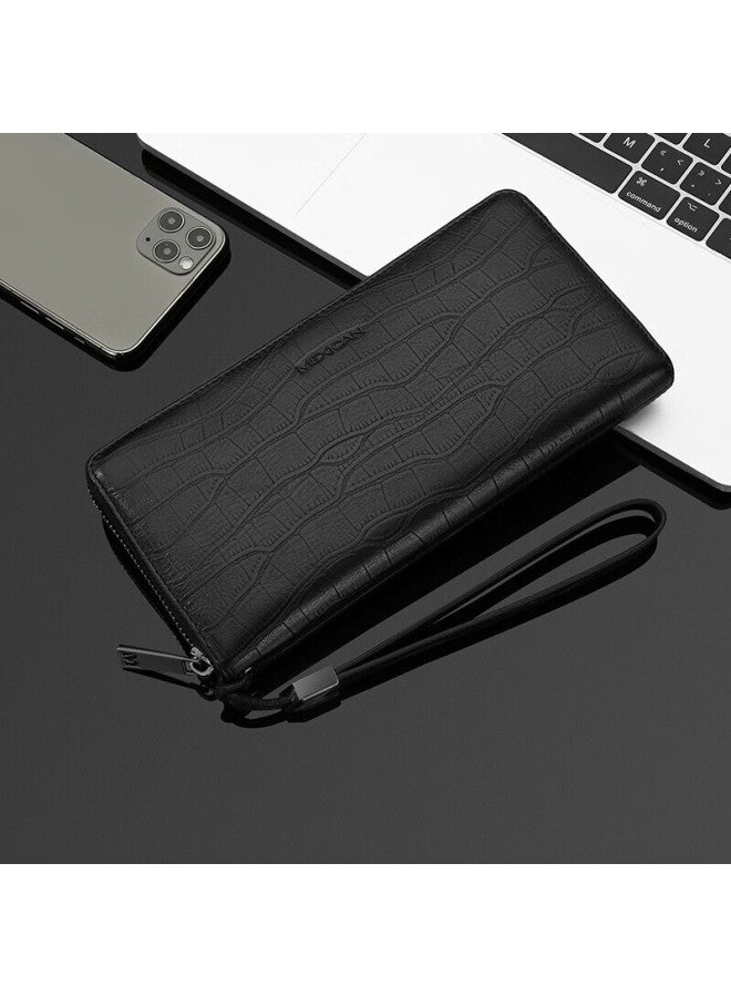 Scarecrow Men's Handbag, Top-grain Leather Clutch, Multi-card Slots, Zipper Envelope Bag, Handheld Wallet, Qixi Valentine's Day Gift - Image 2
