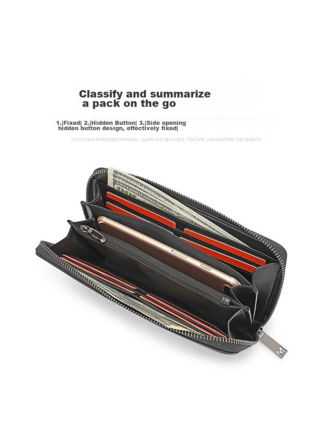 Scarecrow Men's Handbag, Top-grain Leather Clutch, Multi-card Slots, Zipper Envelope Bag, Handheld Wallet, Qixi Valentine's Day Gift - Image 4