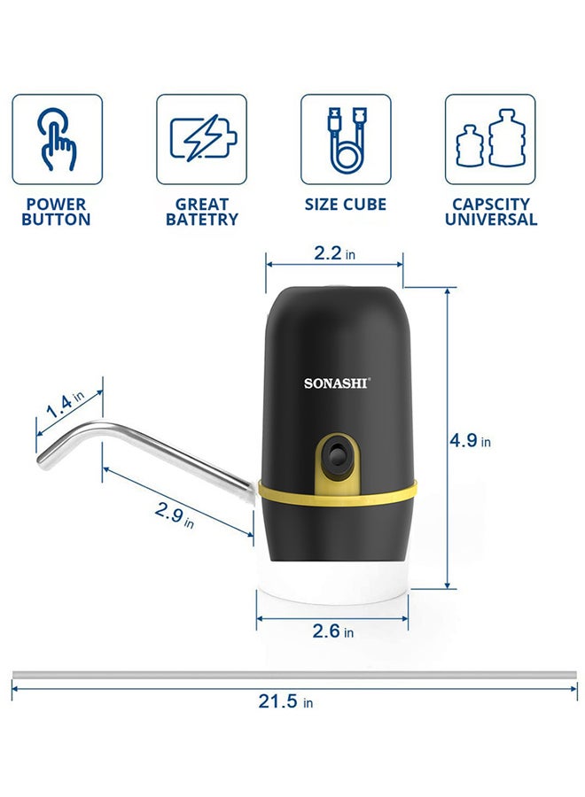 SONASHI Rechargeable Water Dispenser Pump with USB Charging  Wireless Model with One Button Control and LED Indicator  Suitable for 15 Gallon Bottle  Dispenser Pump for Office and Home SWP-55 Black/Yellow - Image 5