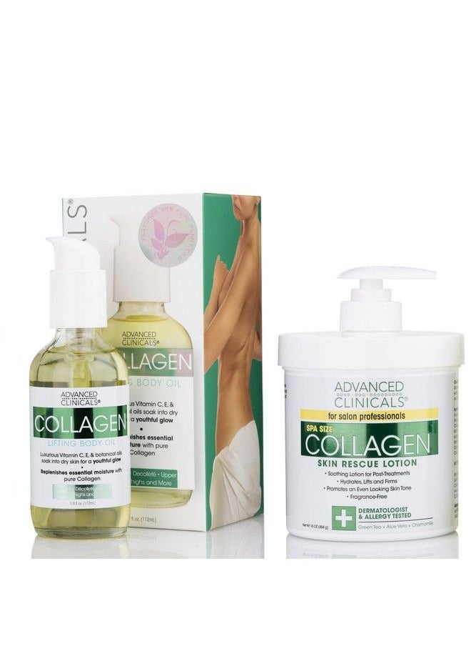 Advanced Clinicals - Collagen Body Cream Moisturizer Lotion + Collagen Body Oil Skin Care 2 Piece Set Tightening Firming & Hydrating Skin Care Set To Reduce Crepey Skin Wrinkles & Stretch Marks - Image 1