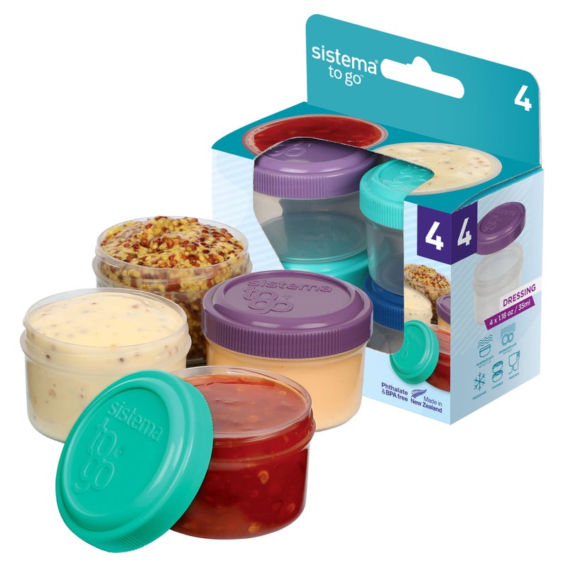 Sistema 4Piece Salad Dressing and Condiment Containers with Lids for Lunch