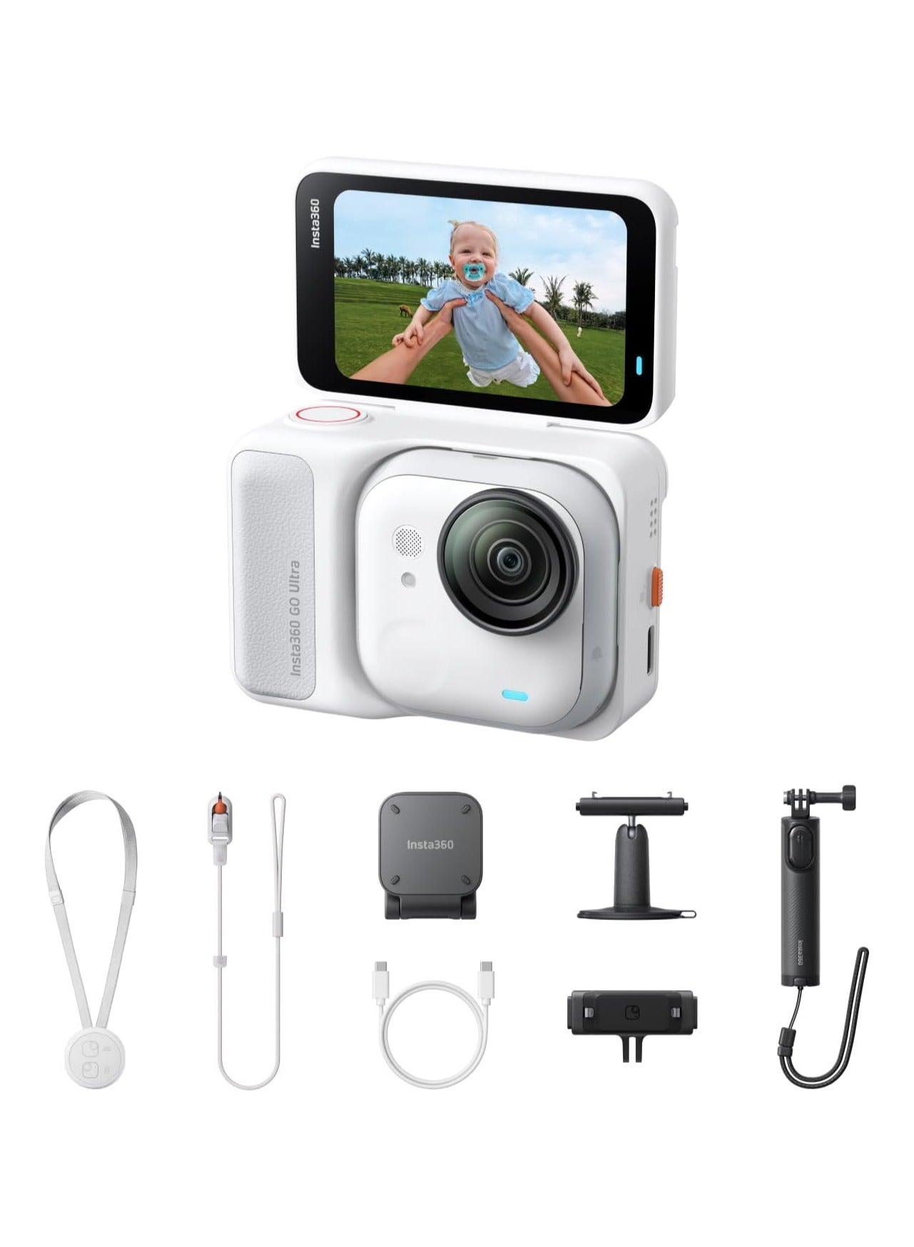 Insta360 GO Ultra Creator Bundle | Tiny 4K Cam, Lightweight & Portable, Low Light Excellence, Mount Anywhere, FlowState Stabilization, 200 Min Battery Life - Arctic White