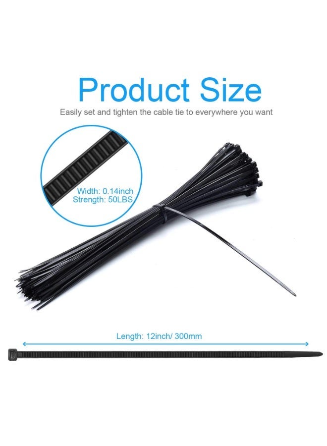 LEBOCADO 12 Inch Zip  Premium Plastic Ties Self Locking 100 Pack Nylon Cable Ties with 22.7 kg Tensile Strength, Self Locking Black Nylon Cable Ties for Indoor and Outdoor - Image 3