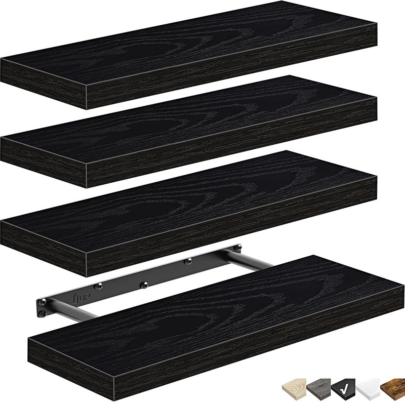 QEEIG Black Floating Shelves Bathroom Shelf Bedroom Kitchen Modern Small Book Shelf for Wall Set of 4 (015-B4), FS015 - Image 1