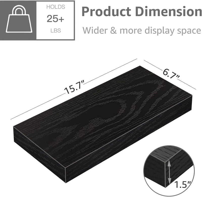 QEEIG Black Floating Shelves Bathroom Shelf Bedroom Kitchen Modern Small Book Shelf for Wall Set of 4 (015-B4), FS015 - Image 3