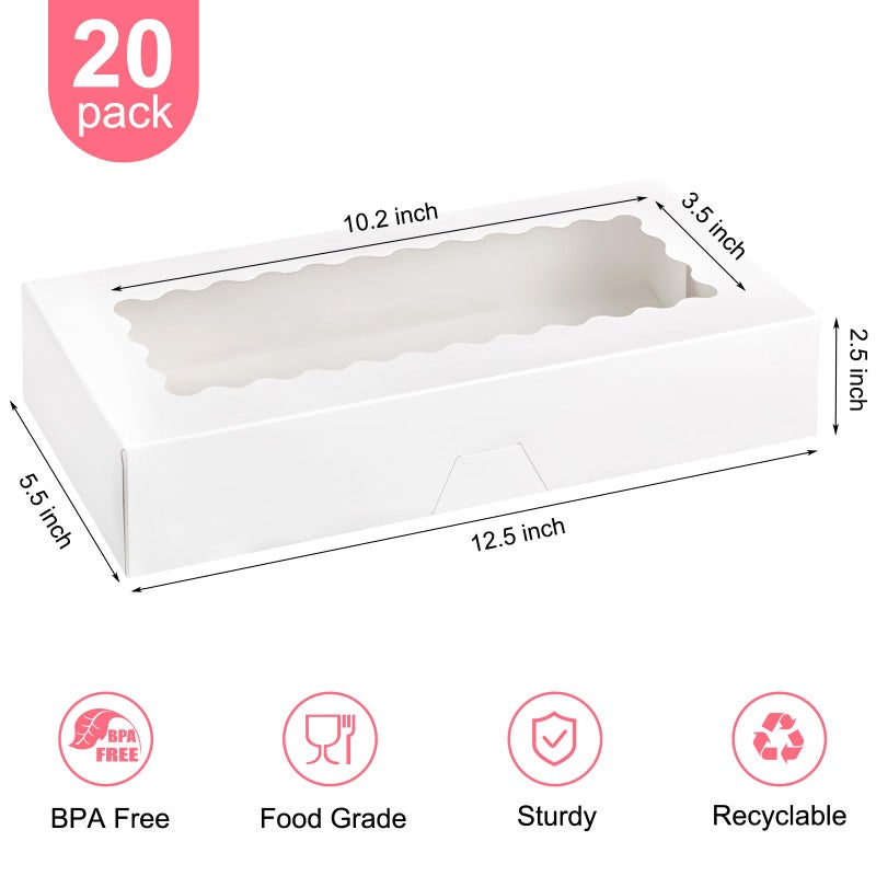 Kucoele 20 PCS Cookie Boxes with Window, 12.5 x 5.5 x 2.5 Inches Bakery Boxes Auto-Popup Treat Boxes for Chocolate Covered Strawberries, Hot Cocoa Bombs, Pastries, Donuts, Muffins - Image 2