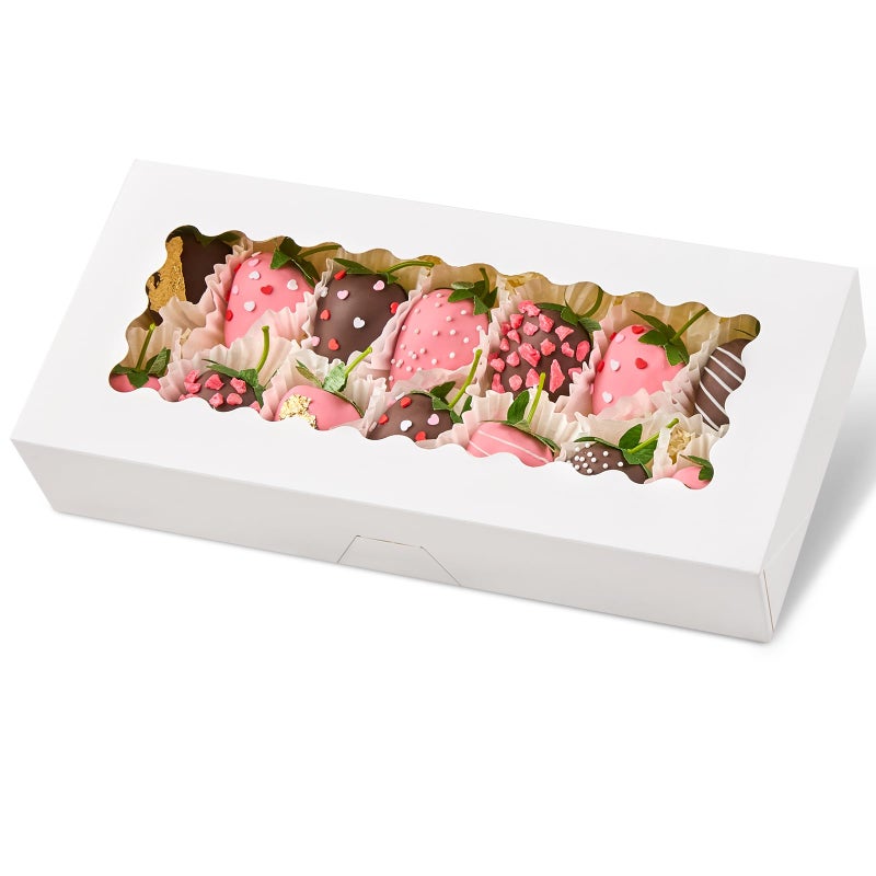 Kucoele 20 PCS Cookie Boxes with Window, 12.5 x 5.5 x 2.5 Inches Bakery Boxes Auto-Popup Treat Boxes for Chocolate Covered Strawberries, Hot Cocoa Bombs, Pastries, Donuts, Muffins - Image 1