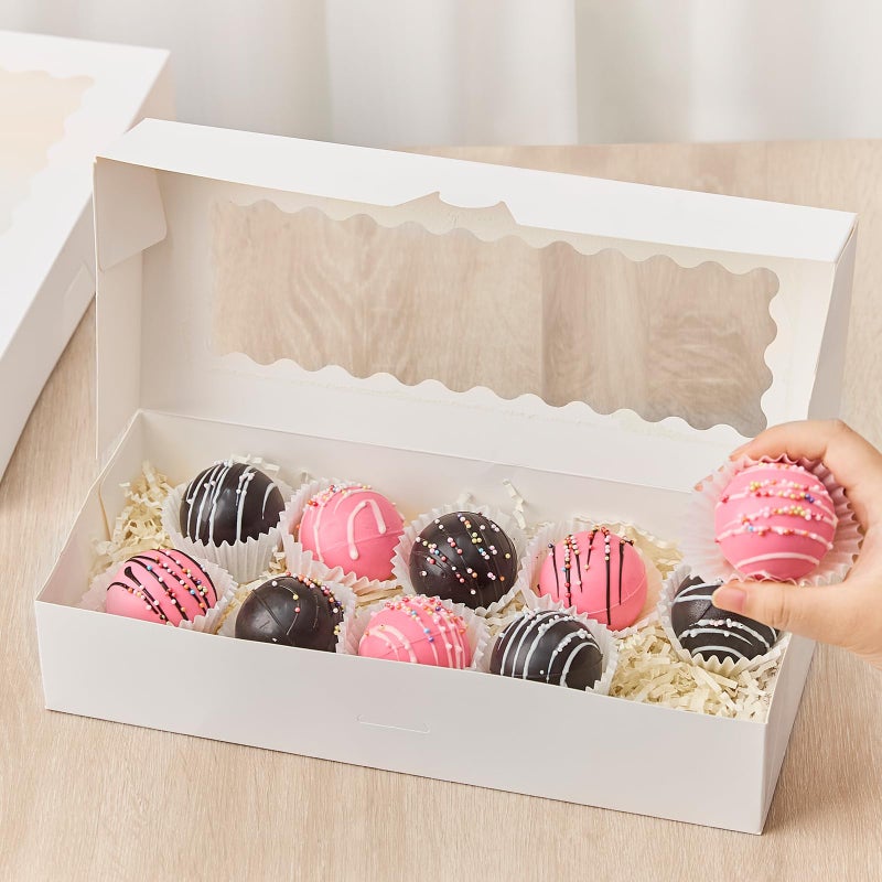 Kucoele 20 PCS Cookie Boxes with Window, 12.5 x 5.5 x 2.5 Inches Bakery Boxes Auto-Popup Treat Boxes for Chocolate Covered Strawberries, Hot Cocoa Bombs, Pastries, Donuts, Muffins - Image 5