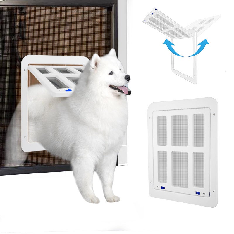 NAMSAN Dog Screen Door, Flap Opening 11.2 x 14.4 inches, Dog Door for Screen Door, Large Pet Door for Sliding Door Magnetic Self-Closing, Screen Door with Doggie Door Built in, Lockable, White - Image 1