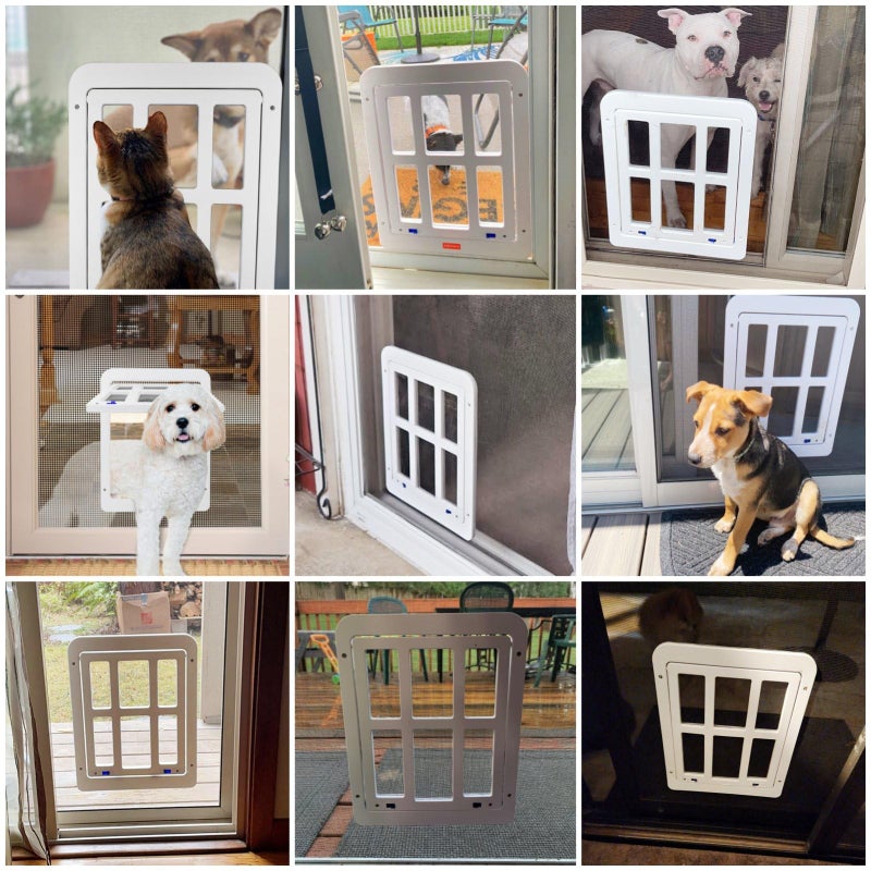 NAMSAN Dog Screen Door, Flap Opening 11.2 x 14.4 inches, Dog Door for Screen Door, Large Pet Door for Sliding Door Magnetic Self-Closing, Screen Door with Doggie Door Built in, Lockable, White - Image 2