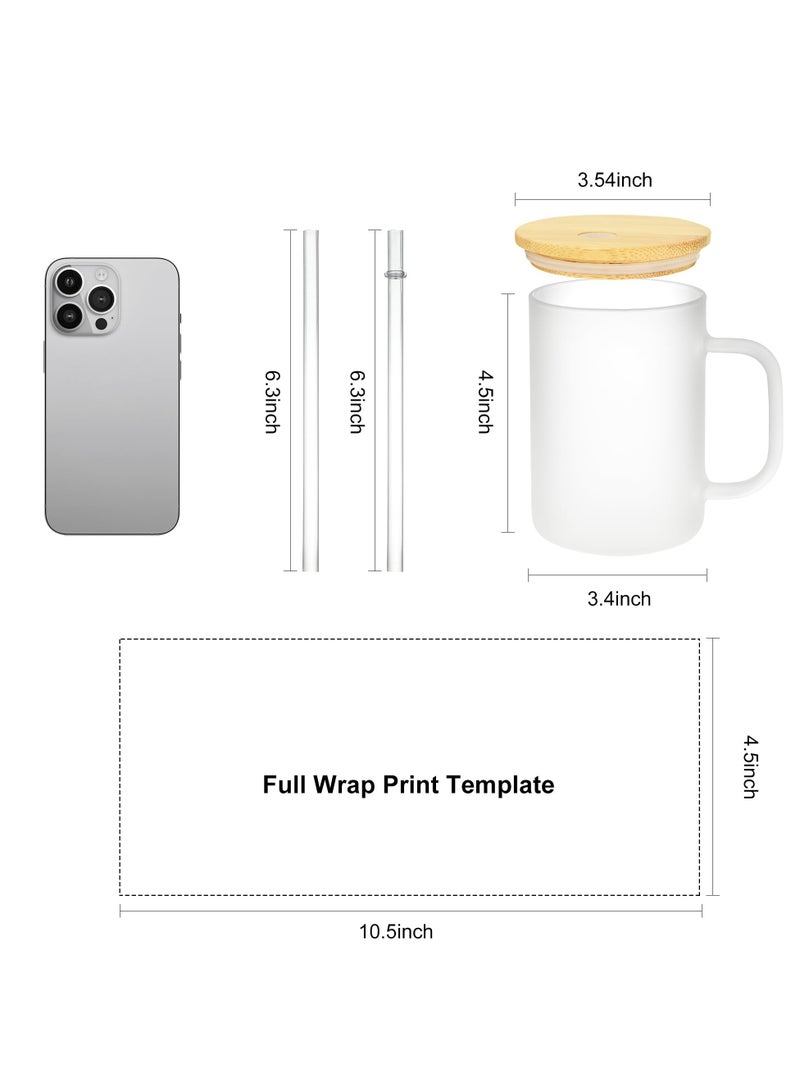 KASTWAVE 6 Pack Sublimation Glass Blanks with Bamboo Lid and Glass Straw, 17oz Frosted Sublimation Can with Handle, Sublimation Glass Cups, Sublimation Glass Tumblers for DIY Craft (480ml) - Image 3
