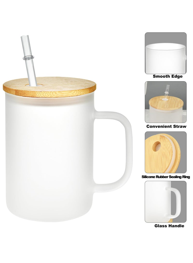 KASTWAVE 6 Pack Sublimation Glass Blanks with Bamboo Lid and Glass Straw, 17oz Frosted Sublimation Can with Handle, Sublimation Glass Cups, Sublimation Glass Tumblers for DIY Craft (480ml) - Image 5