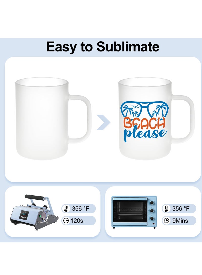 KASTWAVE 6 Pack Sublimation Glass Blanks with Bamboo Lid and Glass Straw, 17oz Frosted Sublimation Can with Handle, Sublimation Glass Cups, Sublimation Glass Tumblers for DIY Craft (480ml) - Image 2