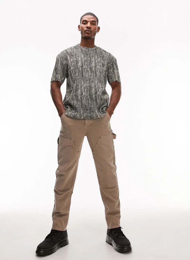 TOPMAN Printed Plisse Crew Neck T-Shirt