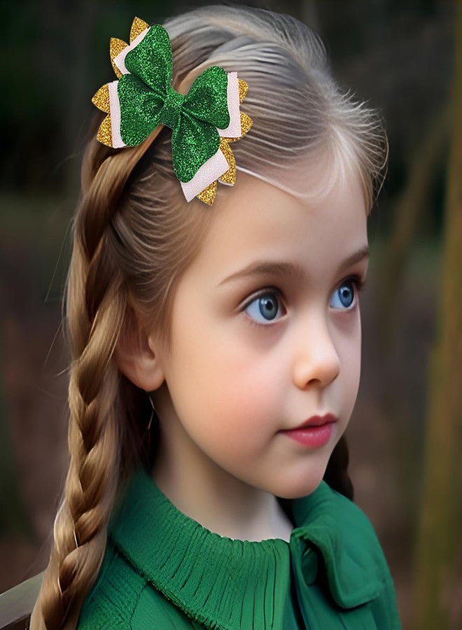 winthrop 4 Pcs St. Patrick's Day Hair Clips Bow Hair Accessories Cute Rainbow Pattern Glitter Sparkly Hair Barrettes Holiday Headdress Hairpin for Girls Women Kids Party Cosplay Prezzie - Image 3