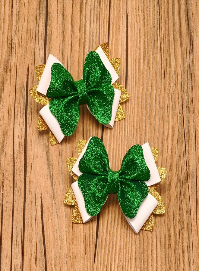 winthrop 4 Pcs St. Patrick's Day Hair Clips Bow Hair Accessories Cute Rainbow Pattern Glitter Sparkly Hair Barrettes Holiday Headdress Hairpin for Girls Women Kids Party Cosplay Prezzie - Image 5
