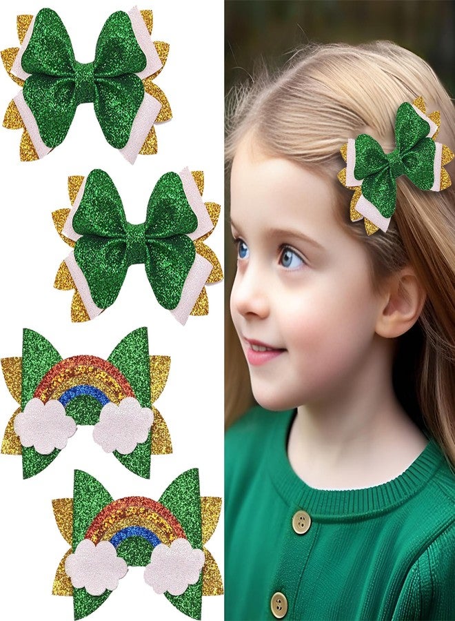 winthrop 4 Pcs St. Patrick's Day Hair Clips Bow Hair Accessories Cute Rainbow Pattern Glitter Sparkly Hair Barrettes Holiday Headdress Hairpin for Girls Women Kids Party Cosplay Prezzie - Image 1