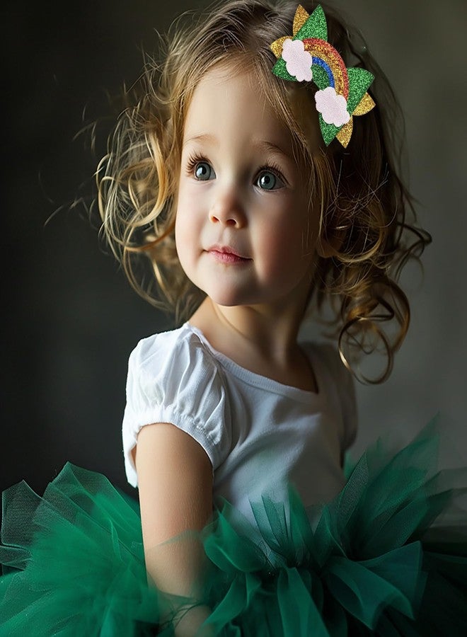 winthrop 4 Pcs St. Patrick's Day Hair Clips Bow Hair Accessories Cute Rainbow Pattern Glitter Sparkly Hair Barrettes Holiday Headdress Hairpin for Girls Women Kids Party Cosplay Prezzie - Image 4