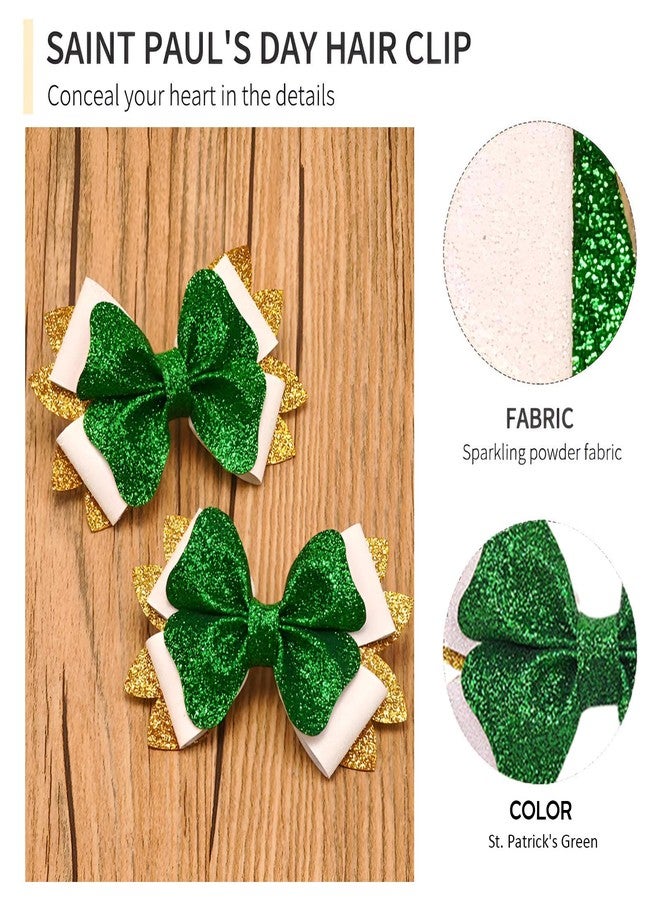 winthrop 4 Pcs St. Patrick's Day Hair Clips Bow Hair Accessories Cute Rainbow Pattern Glitter Sparkly Hair Barrettes Holiday Headdress Hairpin for Girls Women Kids Party Cosplay Prezzie - Image 2