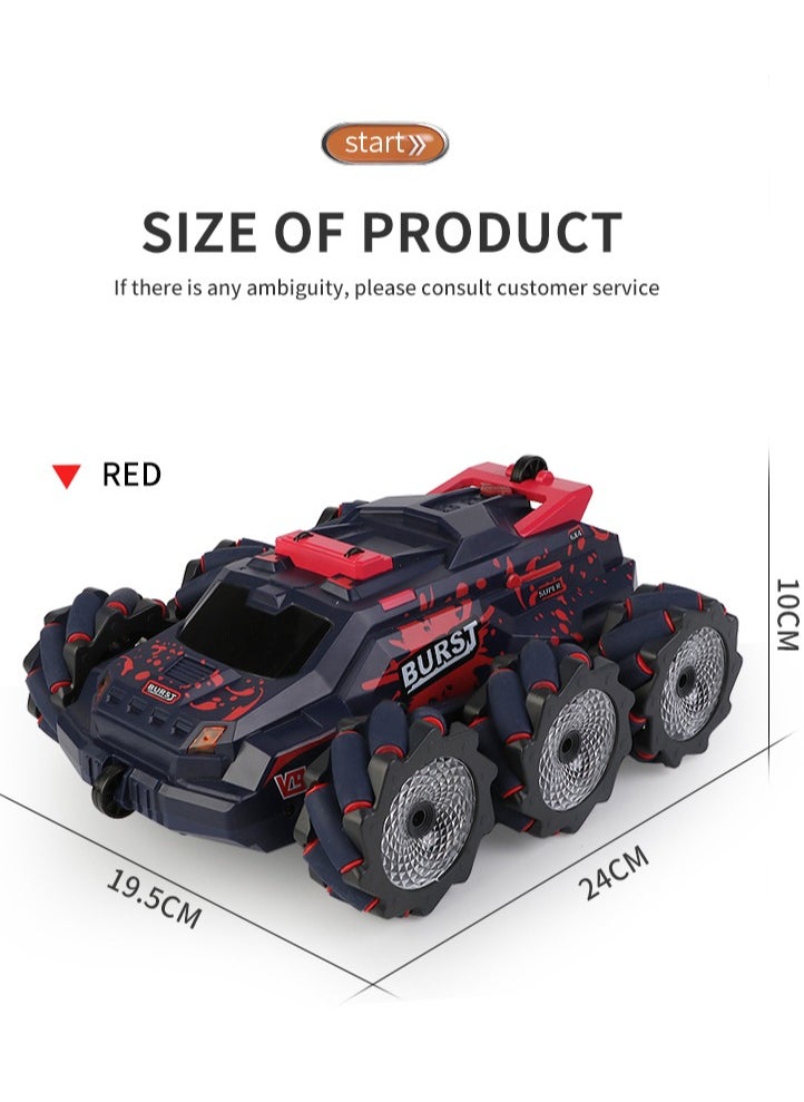 Six-Wheel Multifunctional Swing Arm Stunt Dual-Mode Remote Control Car with Spray Lights, USB Charging, Red, 25X20X10CM  - Image 4