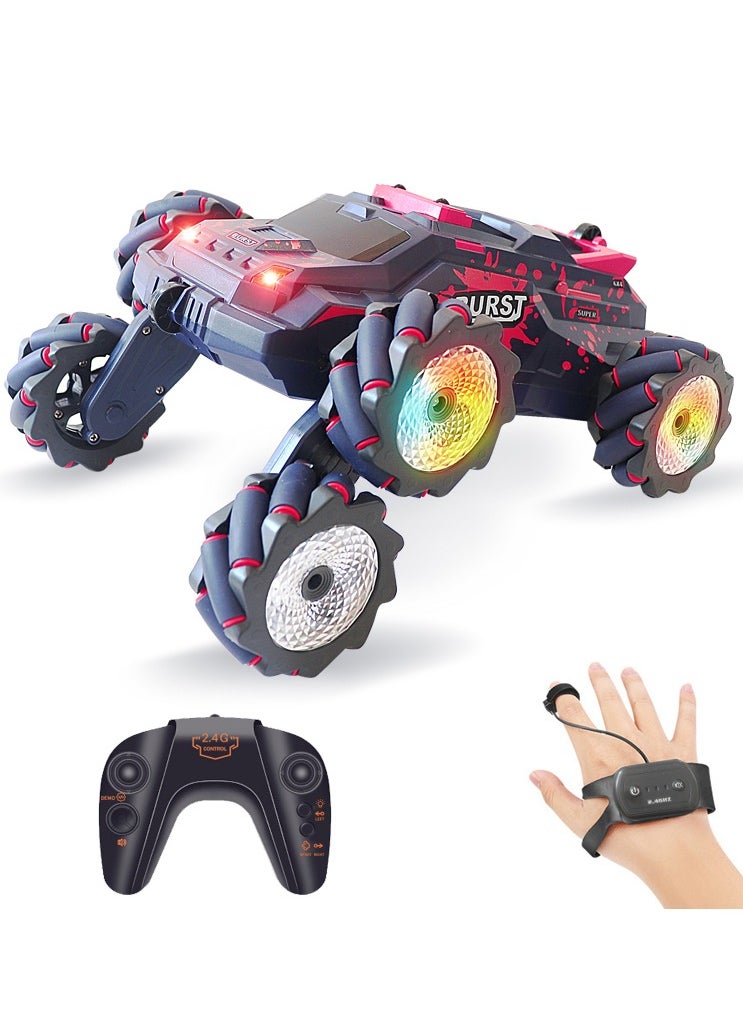 Six-Wheel Multifunctional Swing Arm Stunt Dual-Mode Remote Control Car with Spray Lights, USB Charging, Red, 25X20X10CM  - Image 2