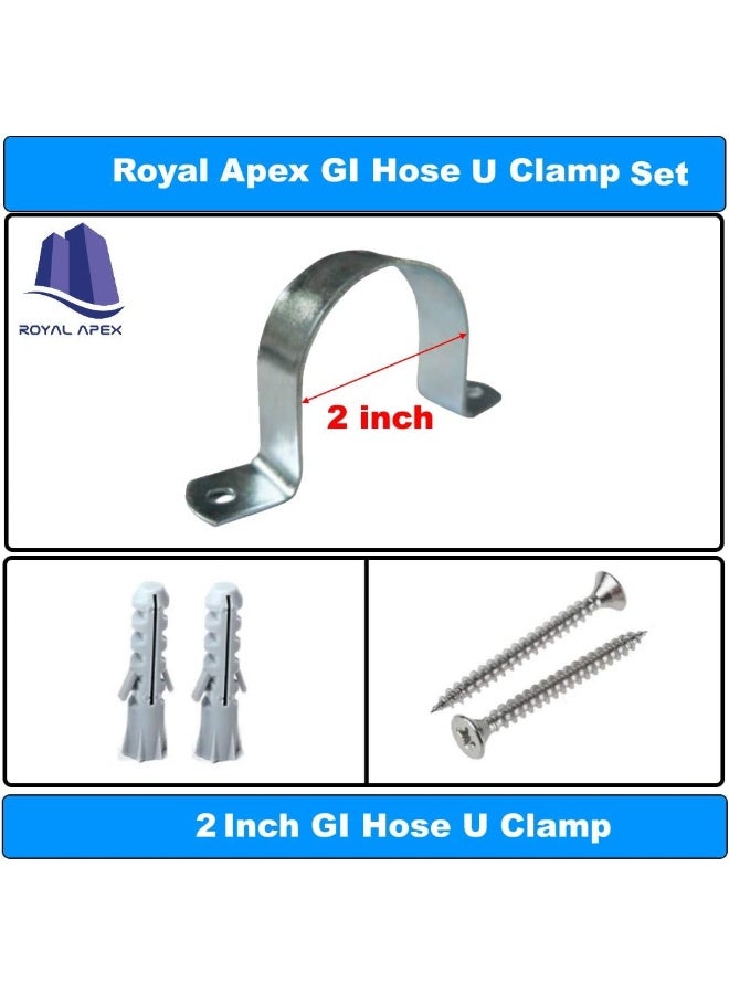 Royal Apex Galvanized Gi U Clamps Fastener Hanger Pipe Clamps Clip With Screw And Plug For Conduit Pipe Fixing Bracket And Support Water Pipe And Gas Pipe 10 Pcs 2 Inch - Image 3