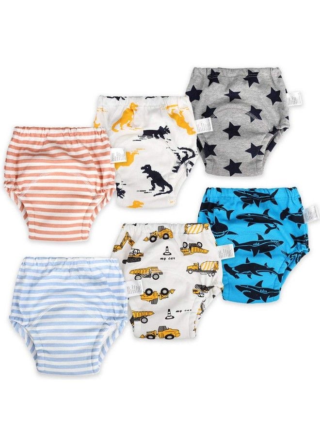 MooMoo Baby - 6 Packs Cotton Training Pants Reusable Toddler Potty Training Underwear For Boy And Girl Dinosaur 2T Blue - Image 1