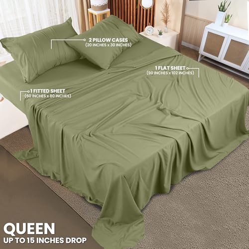 Utopia Bedding Queen Sheet Set – 4 Piece Bed Sheets for Queen Size Bed, Soft and Breathable Microfiber, Includes 1 Fitted Sheet, 1 Flat Sheet and 2 Pillowcases (Olive) - Image 2