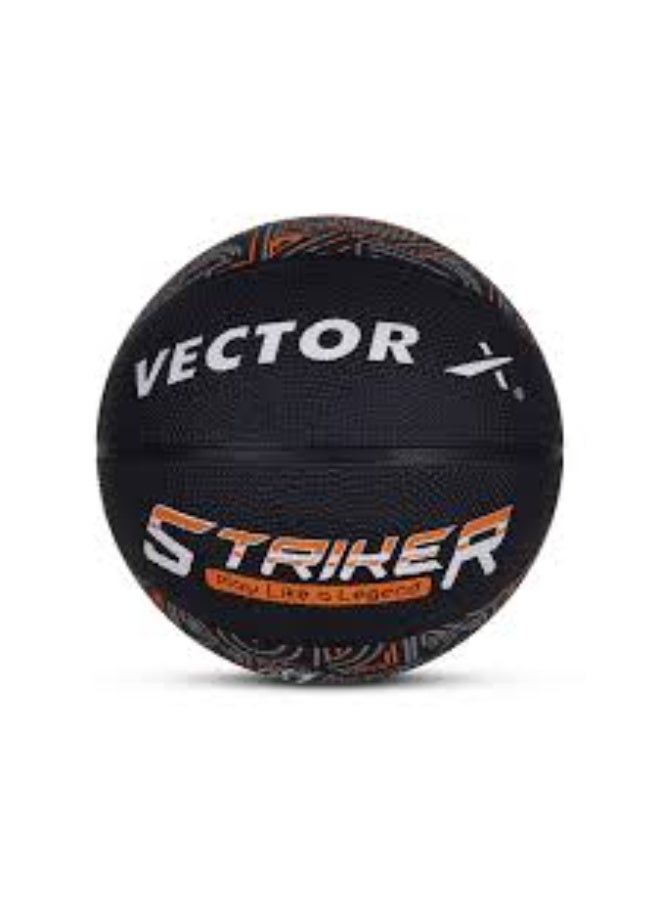Vector X Striker 7 Rubber Basketball – Outdoor & Indoor Training, Match & Play Ball, Black & Orange, Durable & High Bounce
