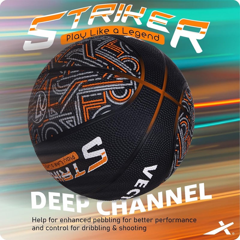 فيكتور أكس كرة سلة VECTOR X Striker مطاطية مصبوبة، 8 ألواح، للاستخدام الداخلي والخارجي، للرجال والشباب، مقاس 7 | أسود برتقالي - Image 3