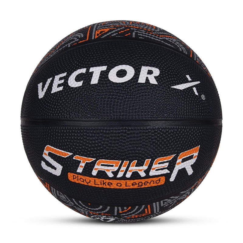 فيكتور أكس كرة سلة VECTOR X Striker مطاطية مصبوبة، 8 ألواح، للاستخدام الداخلي والخارجي، للرجال والشباب، مقاس 7 | أسود برتقالي - Image 1