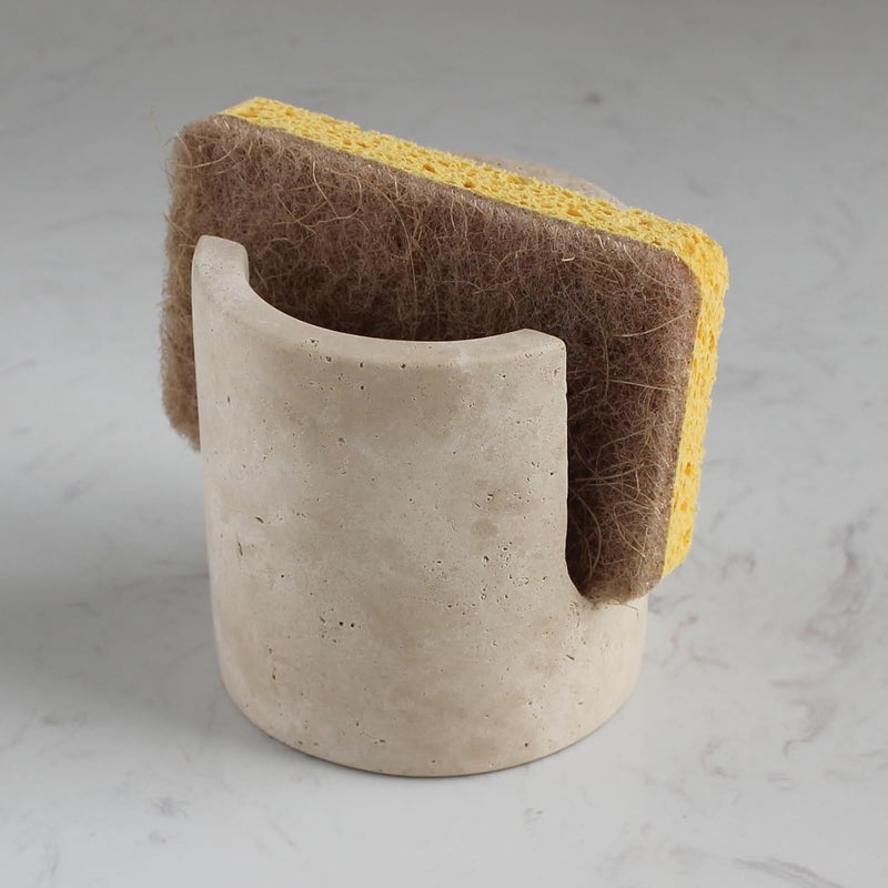 Nawgnail Natural Marble Travertine Sponge Holder for Kitchen Counter, Drying Rack, Sponge Caddy for Sink Organizer - Beige Travertine - Image 1