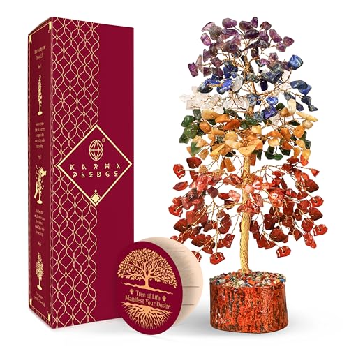KARMAPLEDGE 7 Chakra Healing Crystal Tree of Life for Manifestation Handmade Crystal Tree for Good Luck Positive Energy Reiki Home Office Room Wall Decor Unique Birthday Gift for Women Men Mom Dad - Image 1