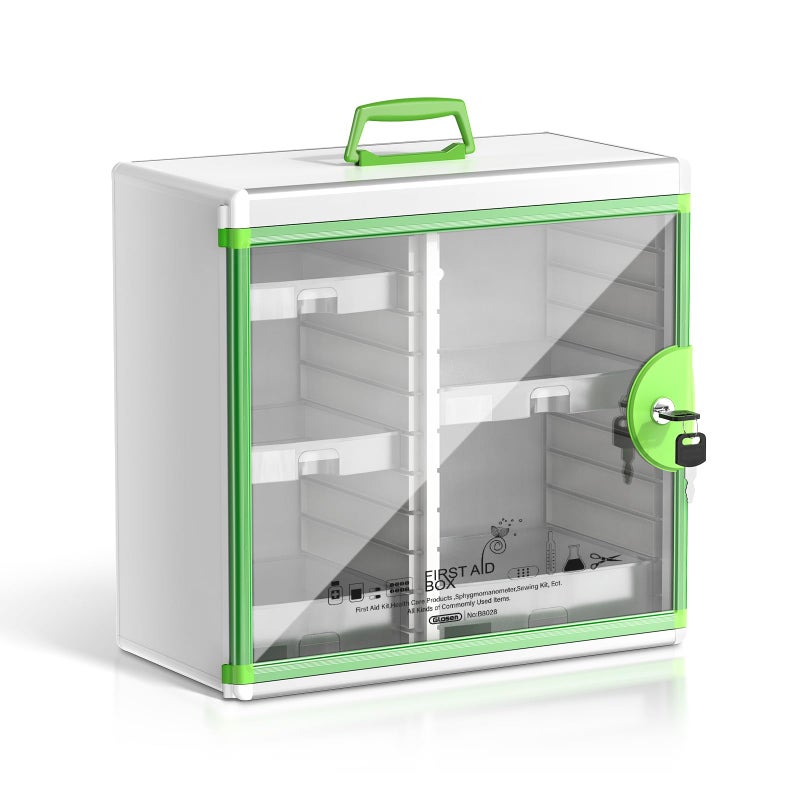 Glosen Medicine Cabinet Locking Medicine Cabinet Wall Mountedã€ Green 13.6 x 13.4 x 6.5 Inch ã€‘ Portable Storage Container Big Capacity - Image 1