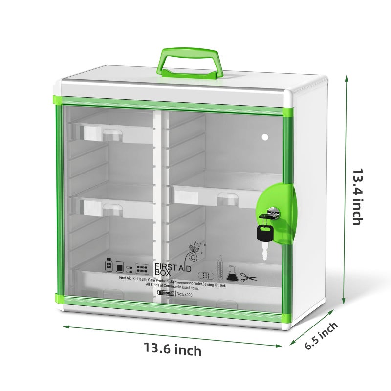 Glosen Medicine Cabinet Locking Medicine Cabinet Wall Mountedã€ Green 13.6 x 13.4 x 6.5 Inch ã€‘ Portable Storage Container Big Capacity - Image 2