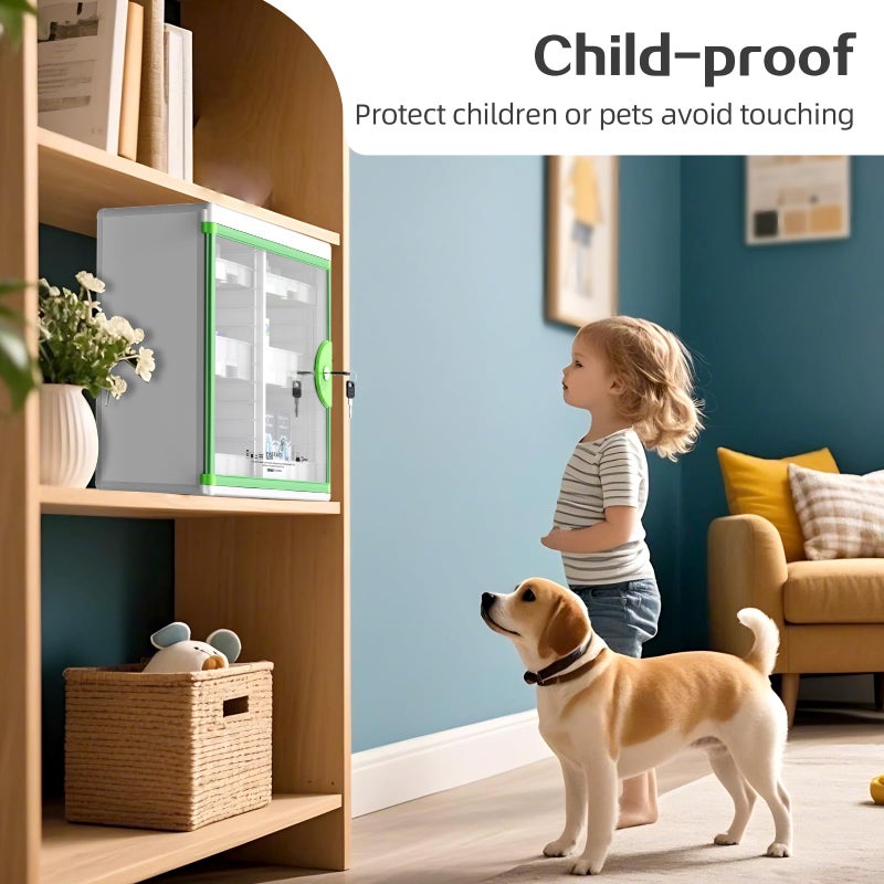Glosen Medicine Cabinet Locking Medicine Cabinet Wall Mountedã€ Green 13.6 x 13.4 x 6.5 Inch ã€‘ Portable Storage Container Big Capacity - Image 4