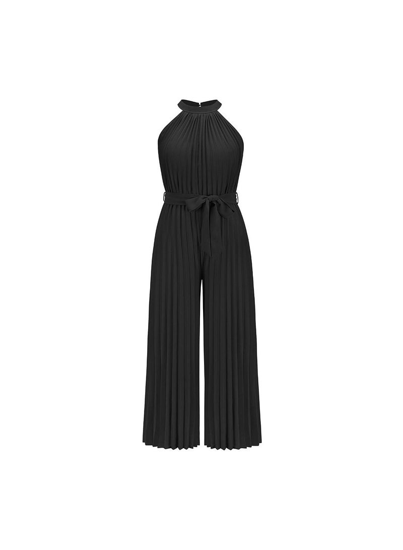 Loquat Sleeveless Pleated Lace Up Slim Fitting Women's Jumpsuit Pants  - Image 1