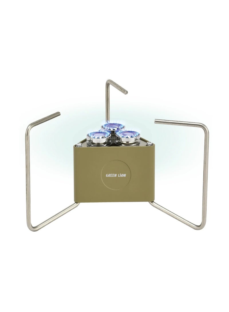 جرين ليون موقد تخييم قابل للطي بثلاث شعلات / طاقة حرارية 8000 واط / قابل للطي والتعديل / عالي الجودة / موقد غاز صغير المساحة / موقد طهي خارجي - كاكي - Image 1