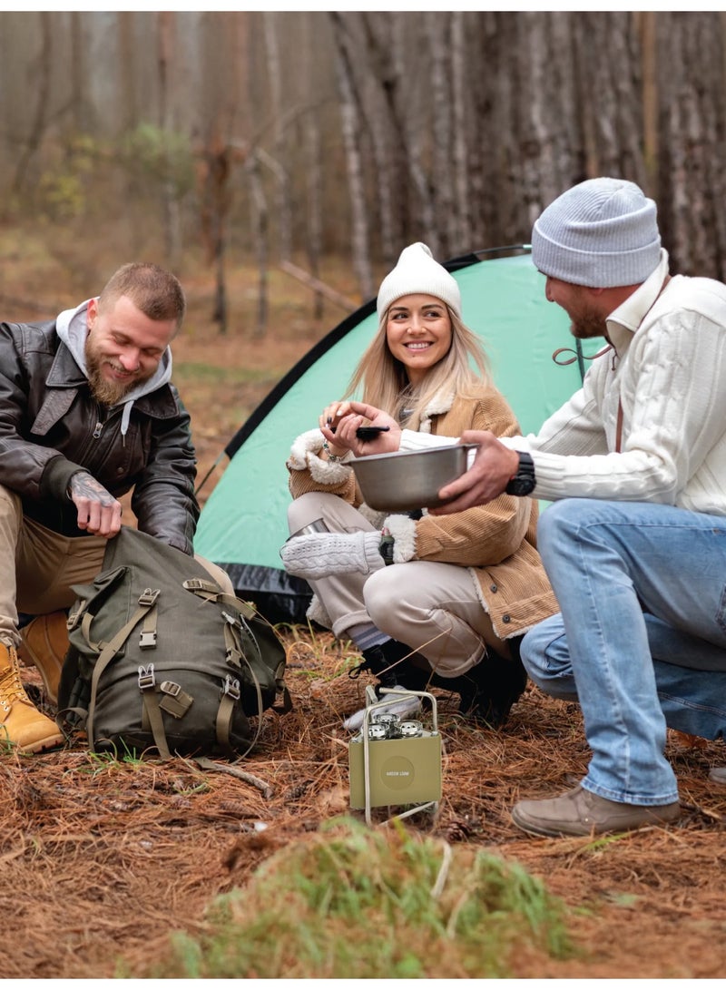 جرين ليون موقد تخييم قابل للطي بثلاث شعلات / طاقة حرارية 8000 واط / قابل للطي والتعديل / عالي الجودة / موقد غاز صغير المساحة / موقد طهي خارجي - كاكي - Image 3