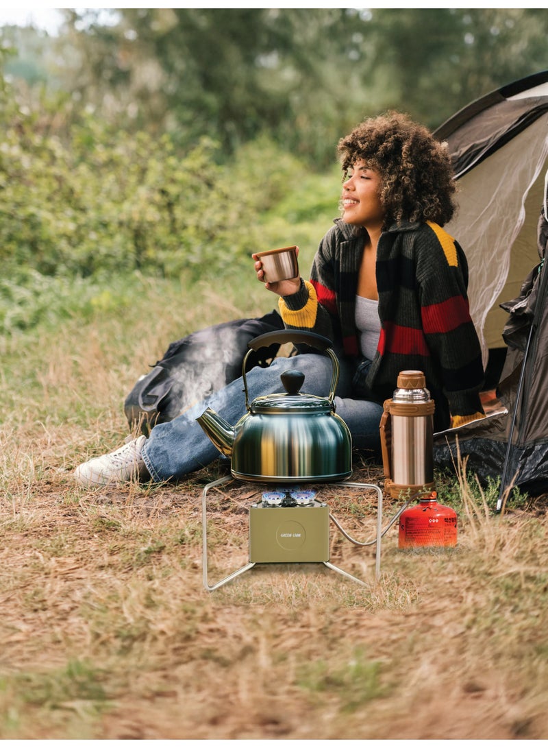 جرين ليون موقد تخييم قابل للطي بثلاث شعلات / طاقة حرارية 8000 واط / قابل للطي والتعديل / عالي الجودة / موقد غاز صغير المساحة / موقد طهي خارجي - كاكي - Image 2