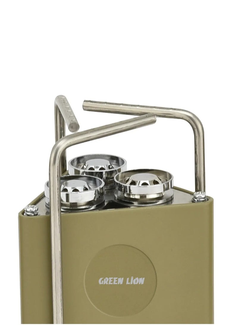 جرين ليون موقد تخييم قابل للطي بثلاث شعلات / طاقة حرارية 8000 واط / قابل للطي والتعديل / عالي الجودة / موقد غاز صغير المساحة / موقد طهي خارجي - كاكي - Image 4