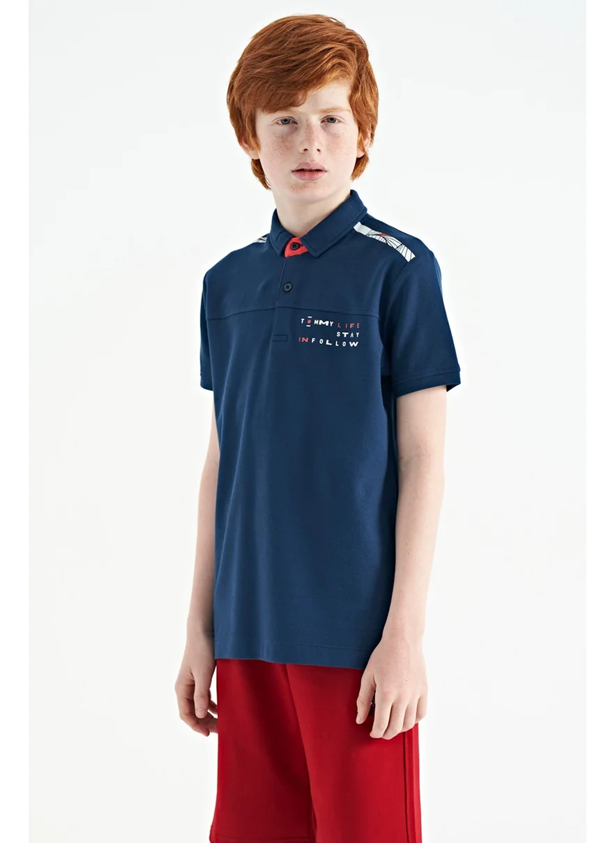 تومي لايف Indigo Print Detailed Standard Pattern Polo Collar Boy T-Shirt - 11140