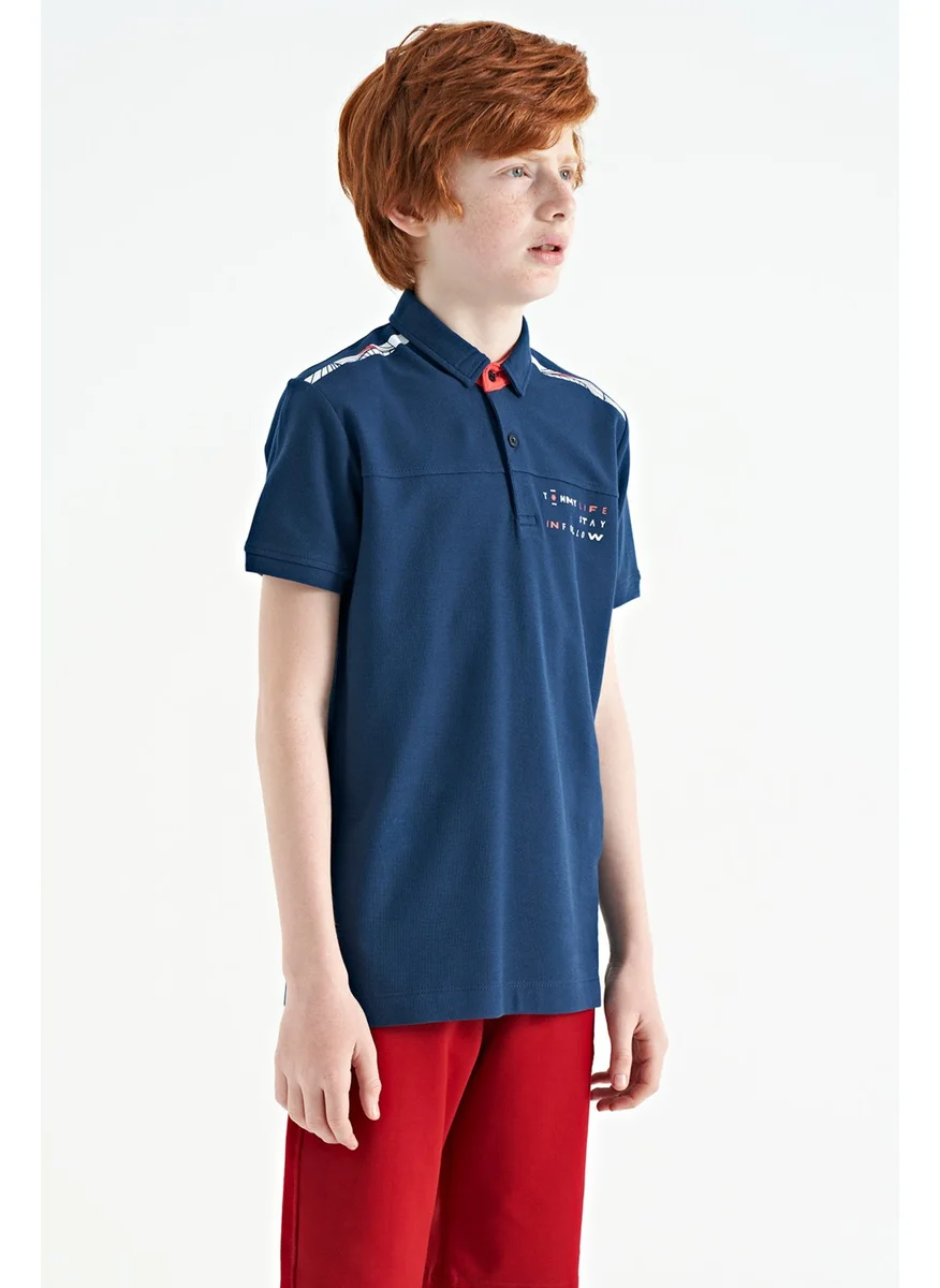 تومي لايف Indigo Print Detailed Standard Pattern Polo Collar Boy T-Shirt - 11140