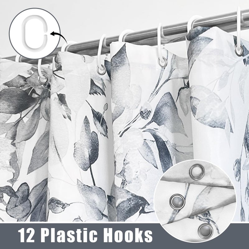 JWXCBIM Dark Gray Eucalyptus Leaves Shower Curtain, Aesthetic Art Watercolor Plant Floral Leaf Bathroom Decor, Waterproof Fabric Bath Curtain Set with Hooks 72x72 Inches - Image 5