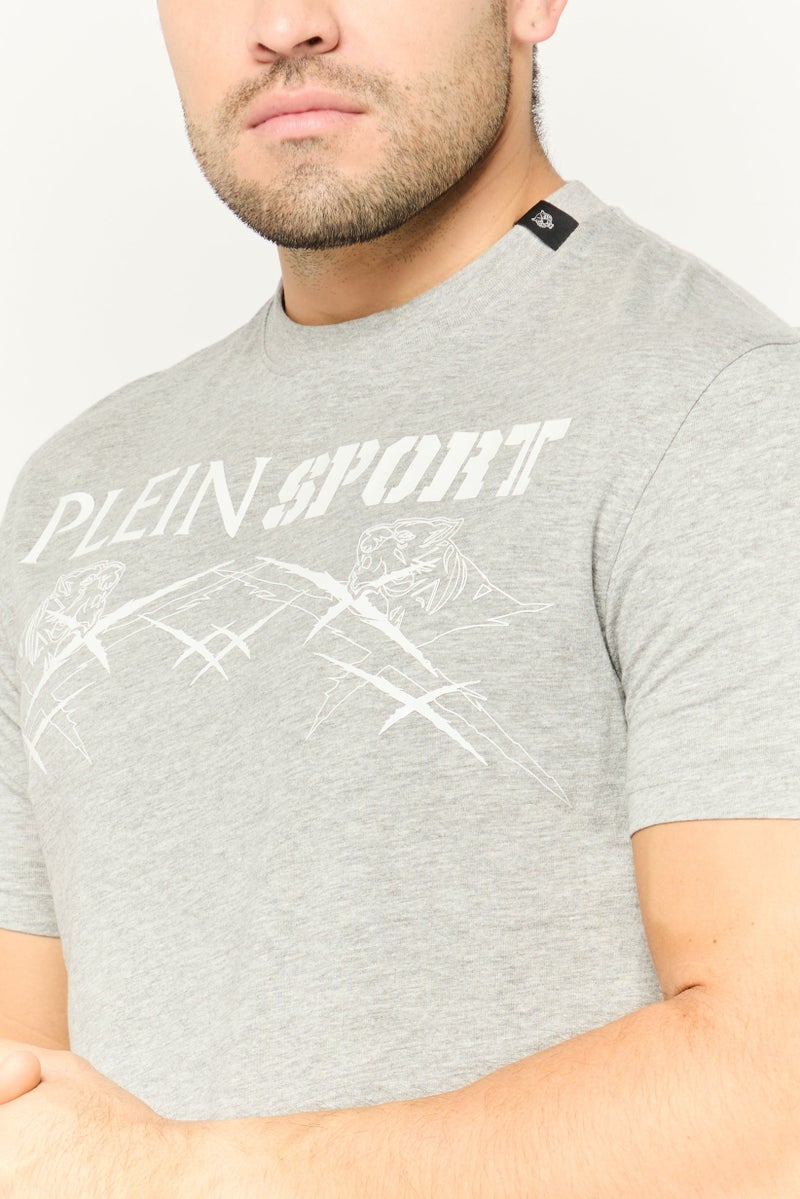 PHILIPP PLEIN Plein Sport Men Sportswear Fit Short Sleeves Outdoor T-Shirt, Grey - Image 3