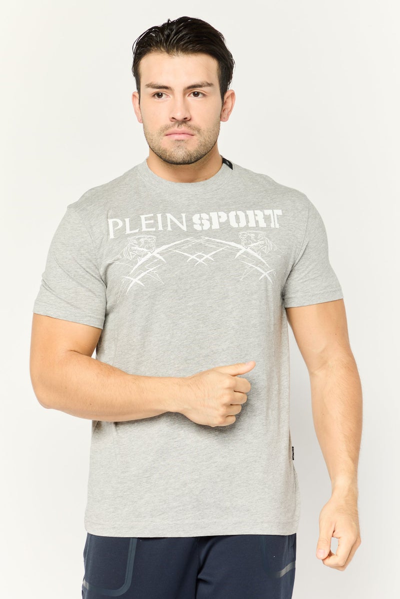 PHILIPP PLEIN Plein Sport Men Sportswear Fit Short Sleeves Outdoor T-Shirt, Grey - Image 1