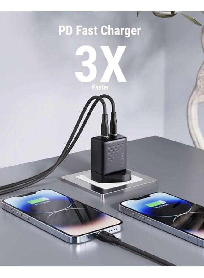 VOLTME 2-Port 35W USB-C GaN Fast Charger, Mini Travel Power Adapter with USB-C PD & USB-A QC, Dual Ports Wall Charger for iPhone Air, iPhone 17/17 Pro/17 Pro Max/16/15/14/13 Series, Samsung S25/S24/S23/S22 Ultra, Xiaomi, MacBook Air, iPad, Portable Charging Adapter for Home, Office, Travel, Black - Image 3
