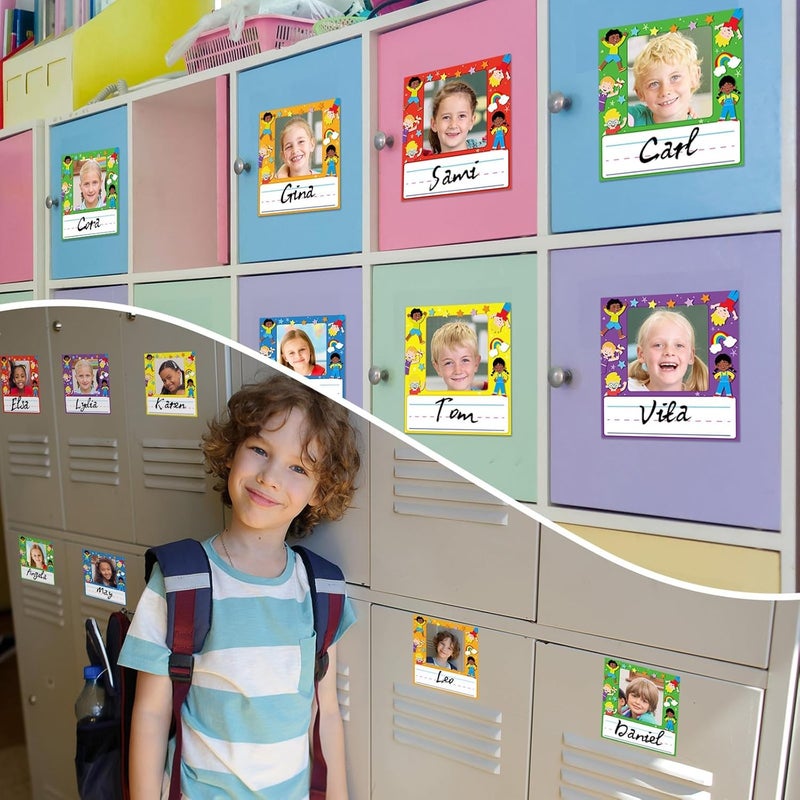 PINKE Kids Name Tags, Kids Photo Nameplate, Adhesive Names Tags, with Photo Space and Writing line for Names, for Desk, Classroom, locker and School Supplies, 36 Pcs - Image 5